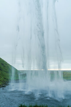 Pattern of flowing water of Seljalandsfoss waterfall in Iceland 