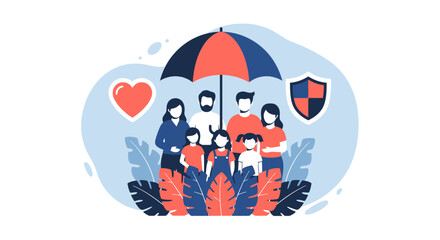 Fototapeta premium Family Protected Under Umbrella Symbolizing Insurance Security.