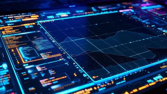 Digital interface with map and data emphasizing advanced technology and cyber security
