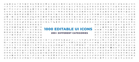 Mega Set of 1000 outline icons - spokes, crossroads, plus less. editable vector for web and mobile ui. Multipurpose collection © IconArt