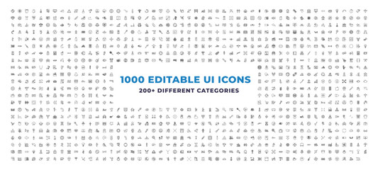 Mega Set of 1000 outline icons - football ball, surf, data folder. editable vector for web and mobile ui. Multipurpose collection © IconArt