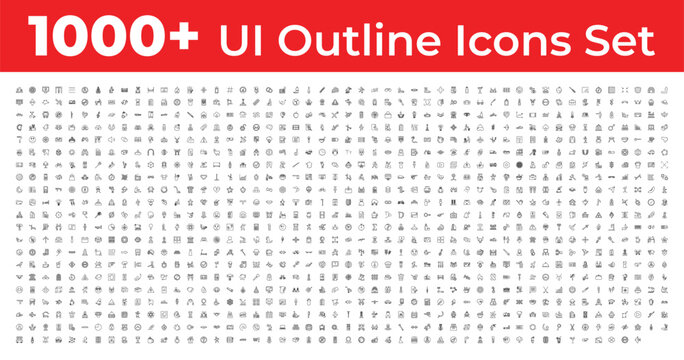 Mega Set of 1000 outline icons - noodle soup, mars with satellite, sound off. editable vector for web and mobile ui. Multipurpose collection