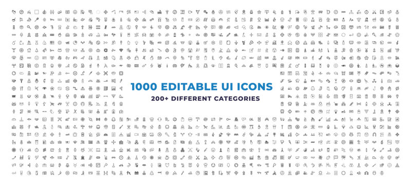 Mega Set of 1000 outline icons - hand craft, velocity, door key. editable vector for web and mobile ui. Multipurpose collection