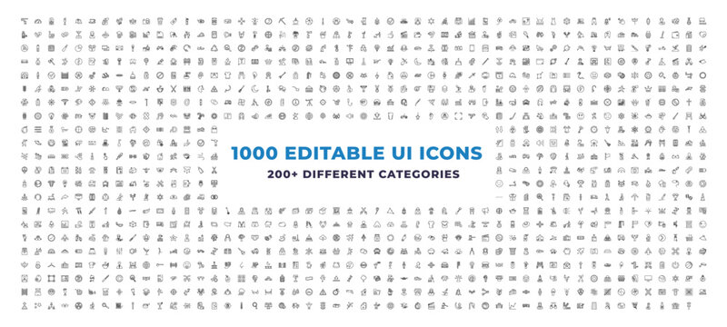 Mega Set of 1000 outline icons - port and starboard, picture in frame, color scheme. editable vector for web and mobile ui. Multipurpose collection