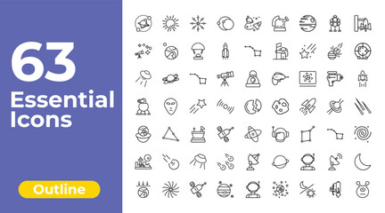 outline astronomy icons set - eccentricity, big dipper, big moon. editable vector for web and mobile ui © IconArt