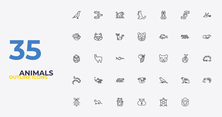 outline animals icons set - tiger, pig, ape. editable vector for web and mobile ui © IconArt