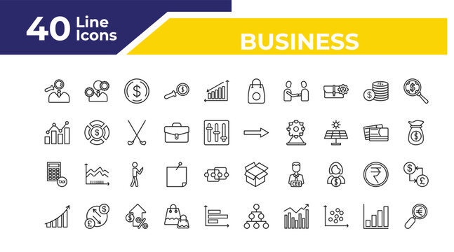 outline business icons set - growing bar graph, tax calculate, graphic progression. editable vector for web and mobile ui