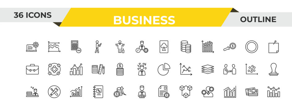 outline business icons set - club card, dollar coins stack, profit chart. editable vector for web and mobile ui