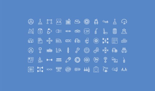 outline car parts icons set - car clutch, car dashboard, chassis. editable vector for web and mobile ui