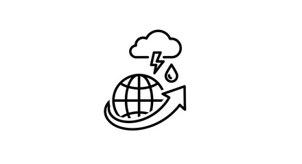 Fototapeta premium Global Weather Change Icon: Earth with Storm Cloud, Lightning, Rain, and Arrow