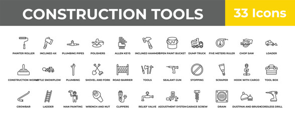 outline construction tools icons set - plumbing, ladder, cordless drill. editable vector for web and mobile ui © IconArt