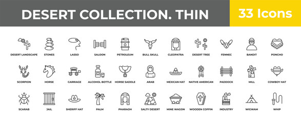 outline desert collection. thin icons set - carriage, jail, whip. editable vector for web and mobile ui © IconArt