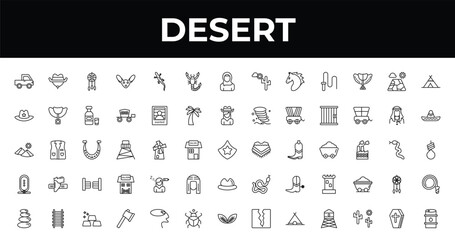 outline desert icons set - scorpion, mexican hat, ax. editable vector for web and mobile ui © IconArt