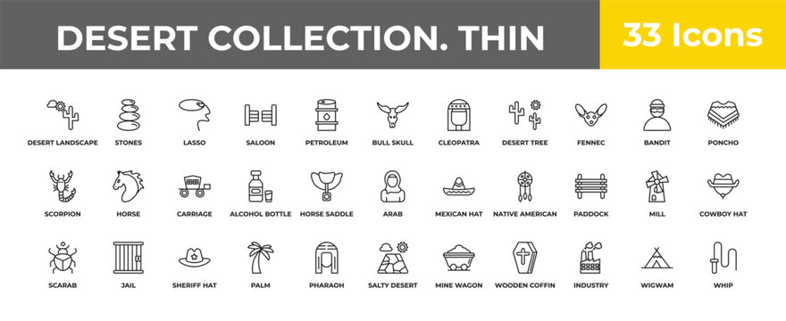 outline desert collection. thin icons set - carriage, jail, whip. editable vector for web and mobile ui