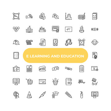 outline e learning and education icons set - question, check list, agenda with bookmarks. editable vector for web and mobile ui
