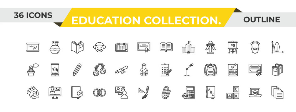 outline education collection. icons set - dictionary, folded certificate, audiobook. editable vector for web and mobile ui