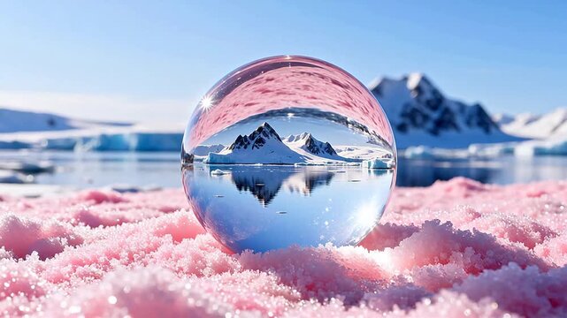Crystal ball reflecting snowy mountains