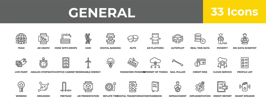 outline general icons set - office cabinet, organism, smart speaker. editable vector for web and mobile ui