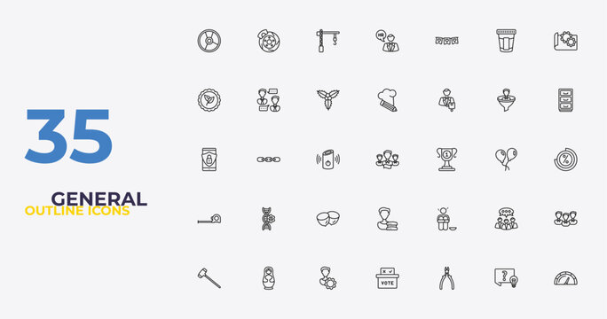 outline general icons set - chef hat with a pencil, poverty, credit rating. editable vector for web and mobile ui