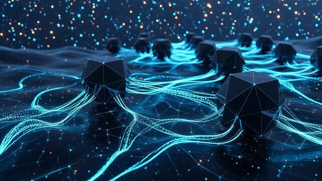 Abstract digital network with glowing nodes for creative digital media and web design
