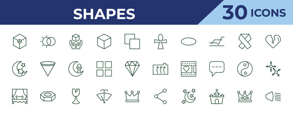 outline shapes icons set - christian cross, half moon and star, spa room. editable vector for web and mobile ui