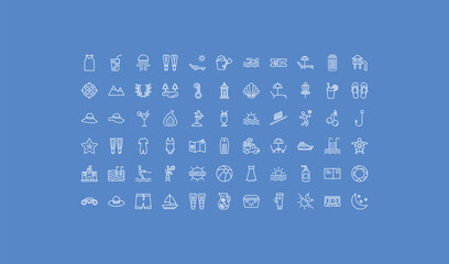 outline summer icons set - swimming person, lantern, pamela. editable vector for web and mobile ui © IconArt