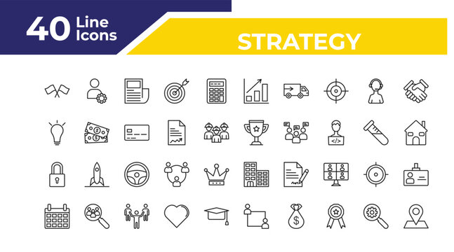 outline strategy icons set - idea, padlock, calendar. editable vector for web and mobile ui