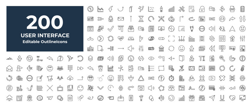 outline user interface icons set - battery loaded, image with mountains, big and small drops. editable vector for web and mobile ui