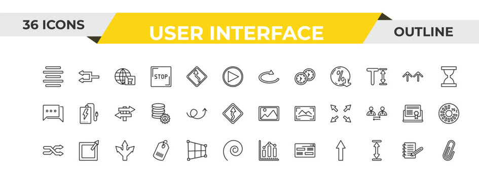 outline user interface icons set - loop arrow, up arrow with scribble, three arrows. editable vector for web and mobile ui