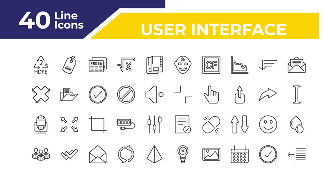 outline user interface icons set - cross, voice recorder, humans. editable vector for web and mobile ui