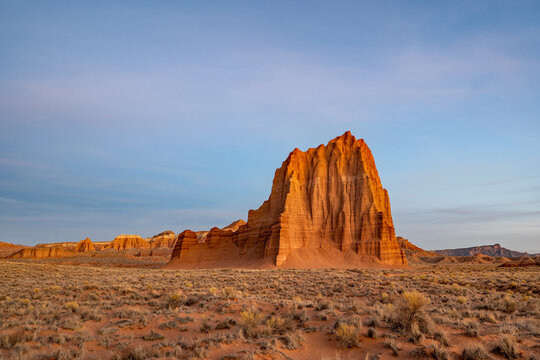 Temple of the Moon in Cathedral Valley in Capitol Reef National Park, Utah in soft morning twilight.