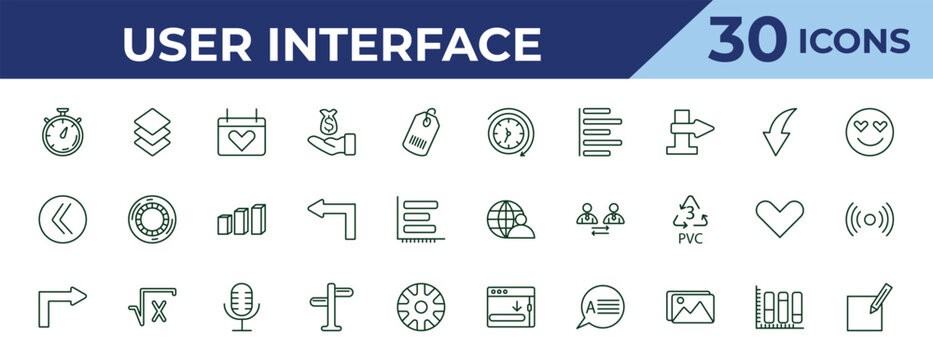 outline user interface icons set - anti clockwise, double arrows, turn right arrow. editable vector for web and mobile ui