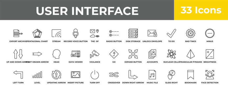 outline user interface icons set - head, level, face detection. editable vector for web and mobile ui