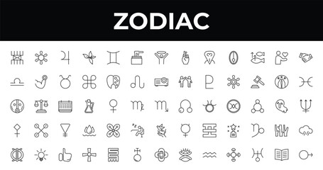 outline zodiac icons set - wax, pisces, soot. editable vector for web and mobile ui © IconArt