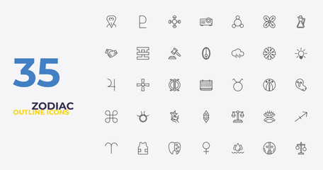 outline zodiac icons set - nitre, justice, inequality. editable vector for web and mobile ui © IconArt