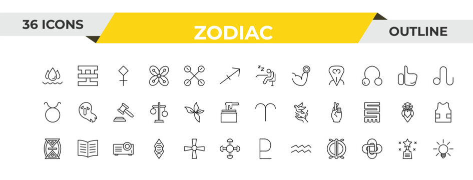 outline zodiac icons set - lethargy, beauty, projection. editable vector for web and mobile ui