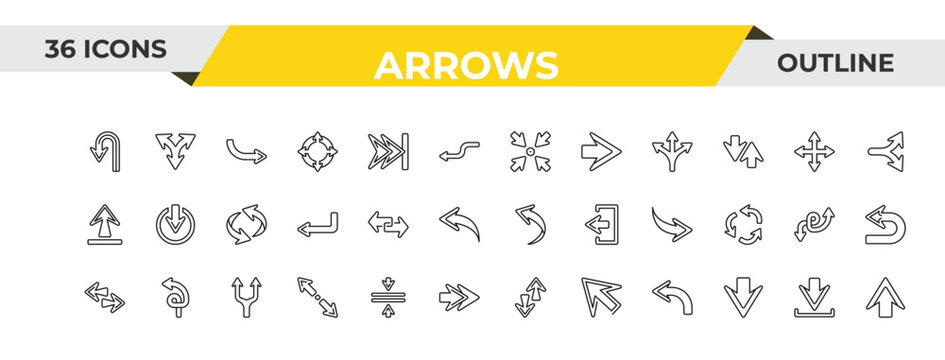 outline arrows icons set - minimize, transfer, splitting arrow. editable vector for web and mobile ui