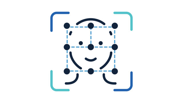 Facial Recognition and Biometric Face ID Scanning Technology Vector Icon Illustration with Editable Stroke. Modern Flat Design of a Stylized Human Face with Grid Overlay for Digital Security.