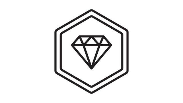 Minimalist Black Line Vector Icon of a Diamond Inside a Hexagon Frame, Representing an NFT Token or Digital Asset with Editable Stroke, Isolated on White Background for Web and App Design.