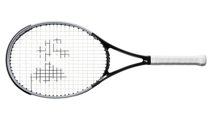Black tennis racket with white grip, isolated on transparent background © Corotaev