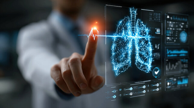 Virtual medical worker interface showcasing AI and deep learning, representing the future of healthcare, telemedicine, and intelligent digital solutions for patient diagnosis and monitoring,