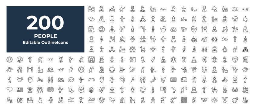 outline people icons set - getting dressed, woman profile, bast. editable vector for web and mobile ui
