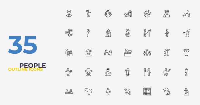 outline people icons set - pulmonary, traffic hand, walking downstairs. editable vector for web and mobile ui