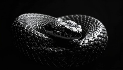 Fototapeta premium Close-up Black and White Portrait of a Coiled Snake.