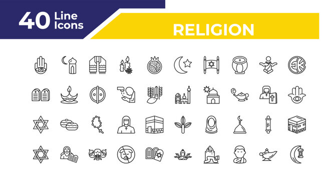 outline religion icons set - commandments, star of david, hebrew. editable vector for web and mobile ui