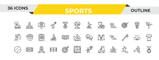 outline sports icons set - surf sea, scoreboard, kendo. editable vector for web and mobile ui © IconArt