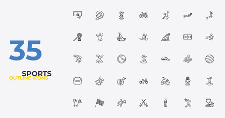 outline sports icons set - canoe sport, sumo, basketball champion. editable vector for web and mobile ui © IconArt