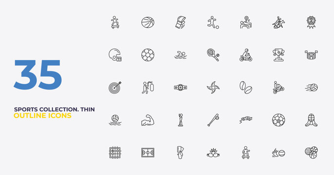 outline sports collection. thin icons set - lacrosse, rallycross, balls. editable vector for web and mobile ui