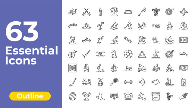 outline sports icons set - sport trophy, rinkball, batter. editable vector for web and mobile ui