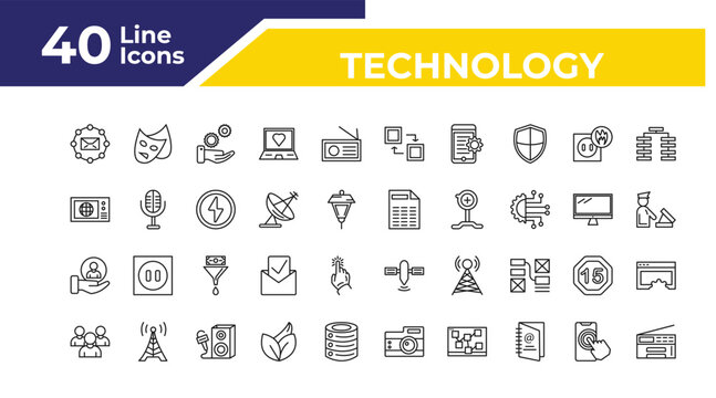 outline technology icons set - world news, client, customers. editable vector for web and mobile ui